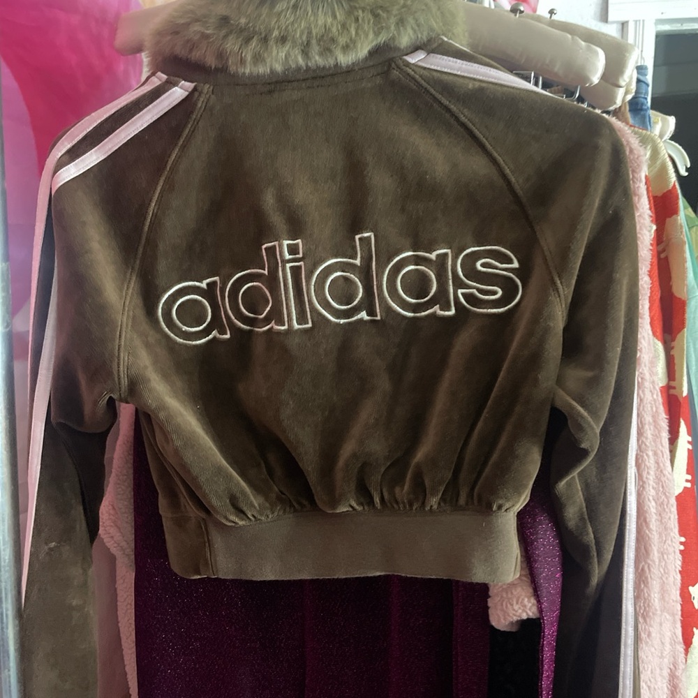 Adidas Brown Cropped Bomber Jacket